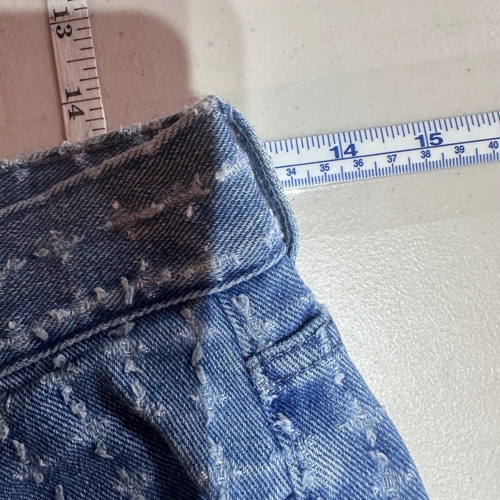 Pacsun 90s Girlfriend Denim Shorts Blue Cross Pattern Frayed Hem Size 26‎ - Picture 7 of 10